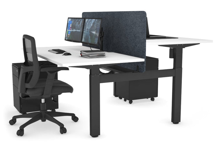 Just Right Height Adjustable 2 Person H-Bench Workstation - Black Frame [1200L x 800W with Cable Scallop] Jasonl white dark grey echo panel (820H x 1200W) black cable tray