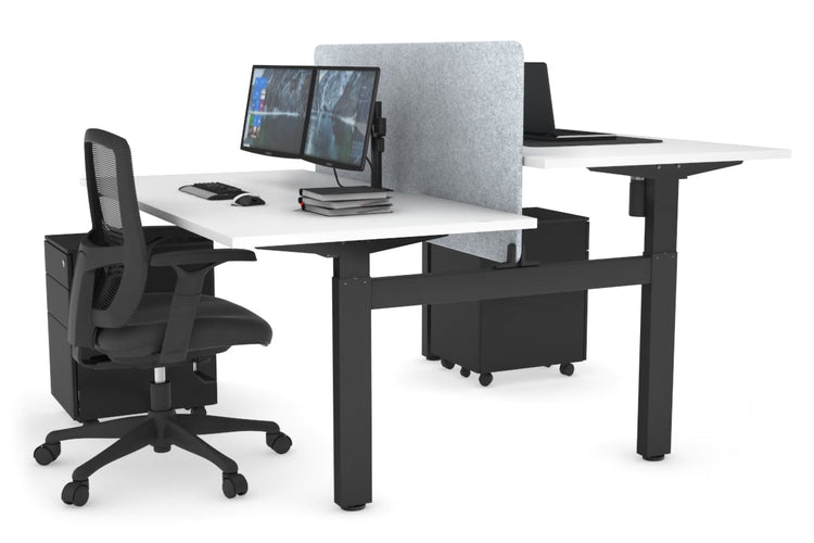 Just Right Height Adjustable 2 Person H-Bench Workstation - Black Frame [1400L x 800W with Cable Scallop] Jasonl white light grey echo panel (820H x 1200W) none