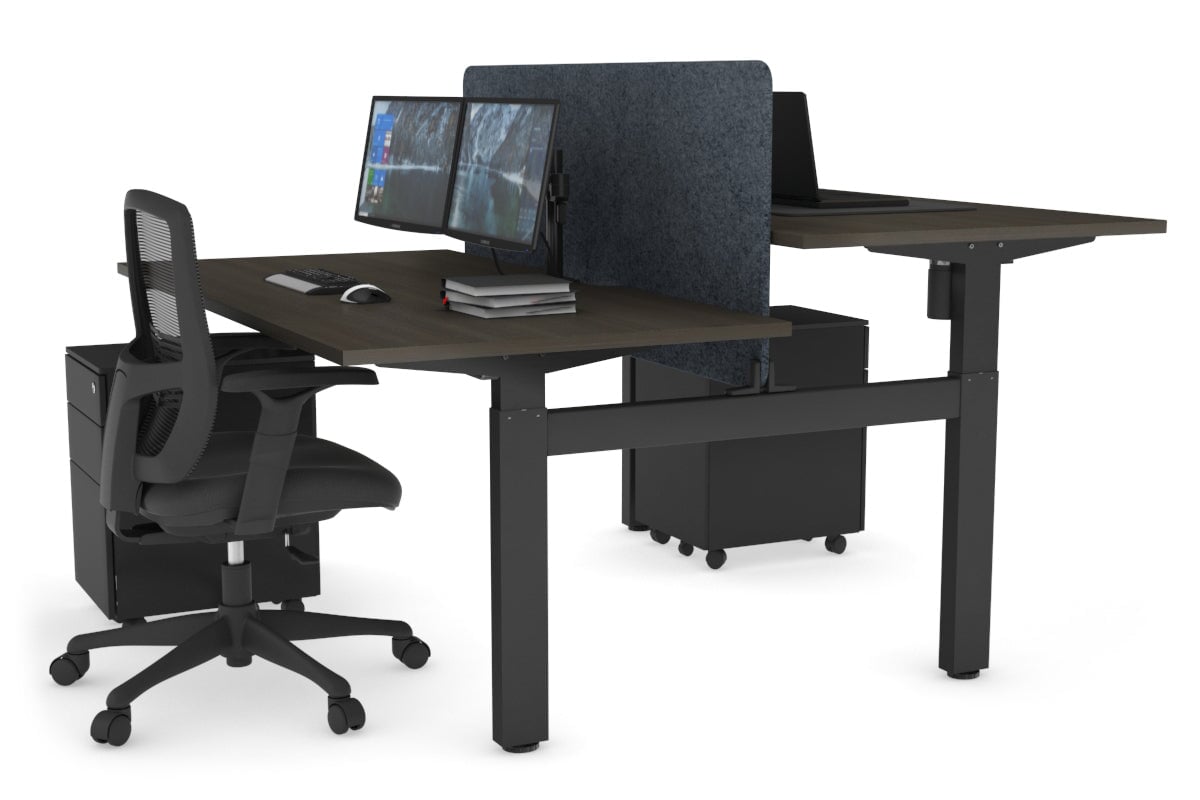Just Right Height Adjustable 2 Person H-Bench Workstation - Black Frame [1400L x 800W with Cable Scallop] Jasonl dark oak dark grey echo panel (820H x 1200W) none