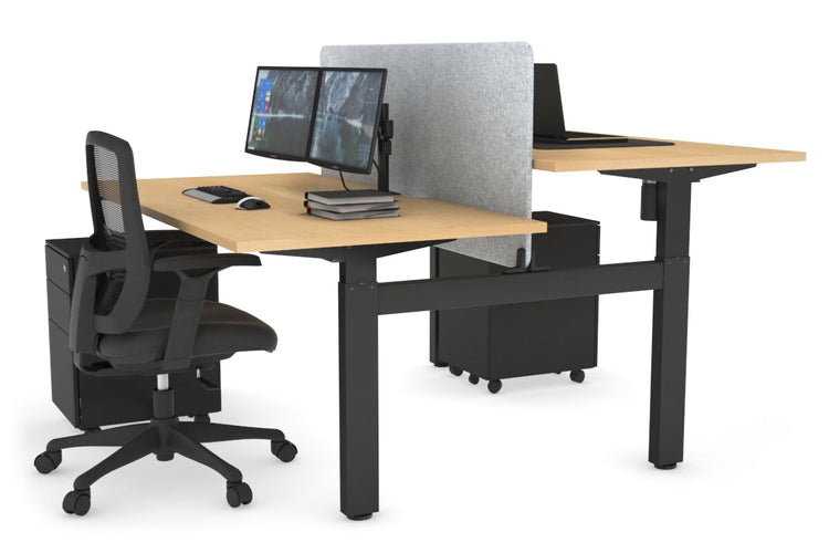 Just Right Height Adjustable 2 Person H-Bench Workstation - Black Frame [1400L x 800W with Cable Scallop] Jasonl maple light grey echo panel (820H x 1200W) none