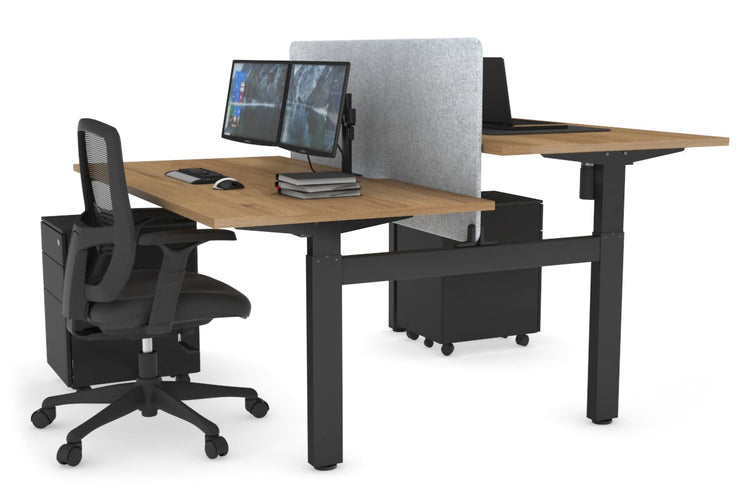 Just Right Height Adjustable 2 Person H-Bench Workstation - Black Frame [1400L x 800W with Cable Scallop] Jasonl salvage oak light grey echo panel (820H x 1200W) none
