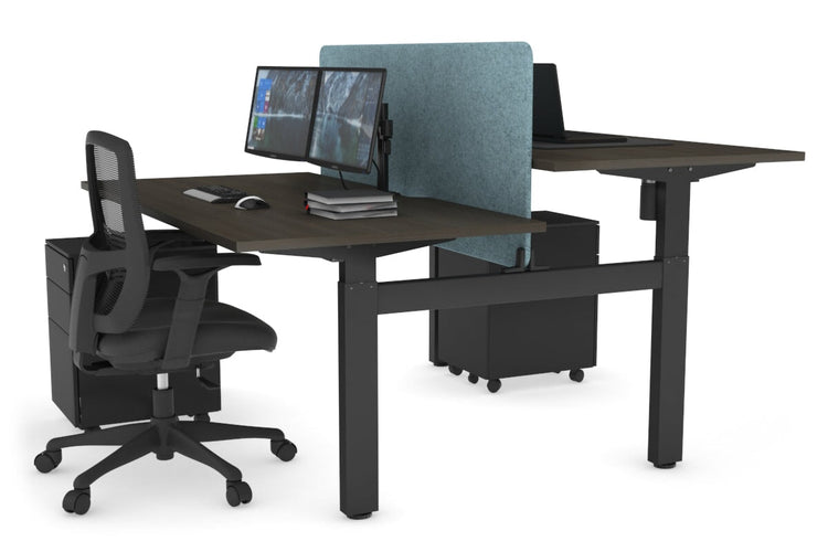 Just Right Height Adjustable 2 Person H-Bench Workstation - Black Frame [1400L x 800W with Cable Scallop] Jasonl dark oak blue echo panel (820H x 1200W) none