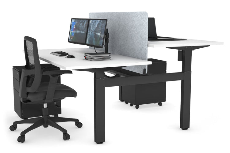 Just Right Height Adjustable 2 Person H-Bench Workstation - Black Frame [1400L x 800W with Cable Scallop] Jasonl white light grey echo panel (820H x 1200W) black cable tray