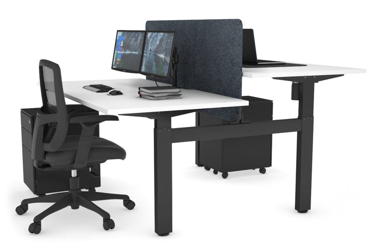 Just Right Height Adjustable 2 Person H-Bench Workstation - Black Frame [1400L x 800W with Cable Scallop] Jasonl white dark grey echo panel (820H x 1200W) none