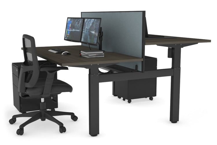 Just Right Height Adjustable 2 Person H-Bench Workstation - Black Frame [1400L x 800W with Cable Scallop] Jasonl dark oak cool grey (820H x 1400W) black cable tray