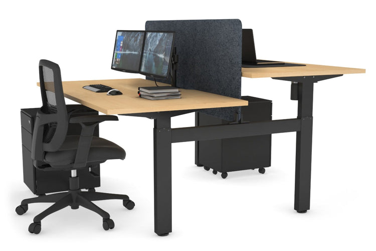 Just Right Height Adjustable 2 Person H-Bench Workstation - Black Frame [1400L x 800W with Cable Scallop] Jasonl maple dark grey echo panel (820H x 1200W) none