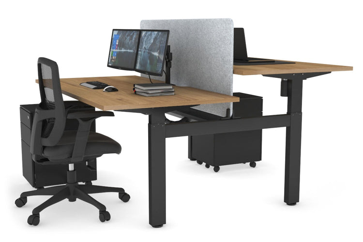 Just Right Height Adjustable 2 Person H-Bench Workstation - Black Frame [1400L x 800W with Cable Scallop] Jasonl salvage oak light grey echo panel (820H x 1200W) black cable tray