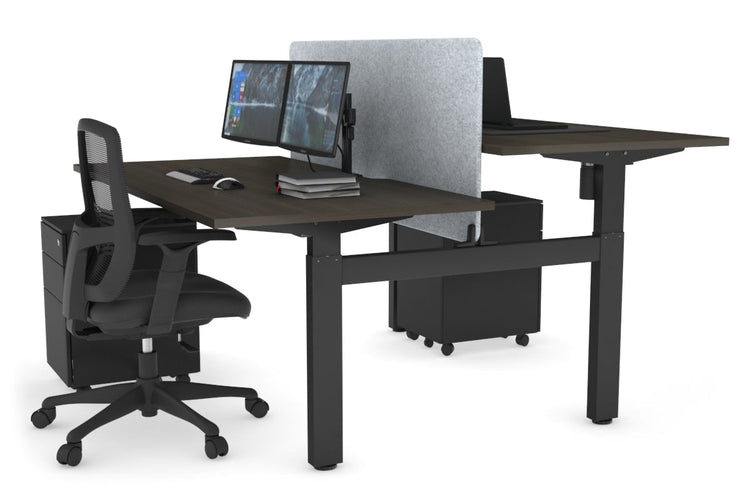 Just Right Height Adjustable 2 Person H-Bench Workstation - Black Frame [1400L x 800W with Cable Scallop] Jasonl dark oak light grey echo panel (820H x 1200W) none