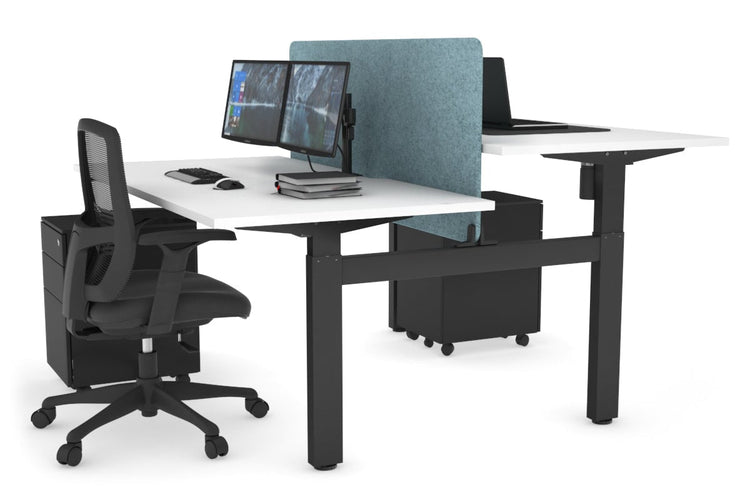 Just Right Height Adjustable 2 Person H-Bench Workstation - Black Frame [1400L x 800W with Cable Scallop] Jasonl white blue echo panel (820H x 1200W) none