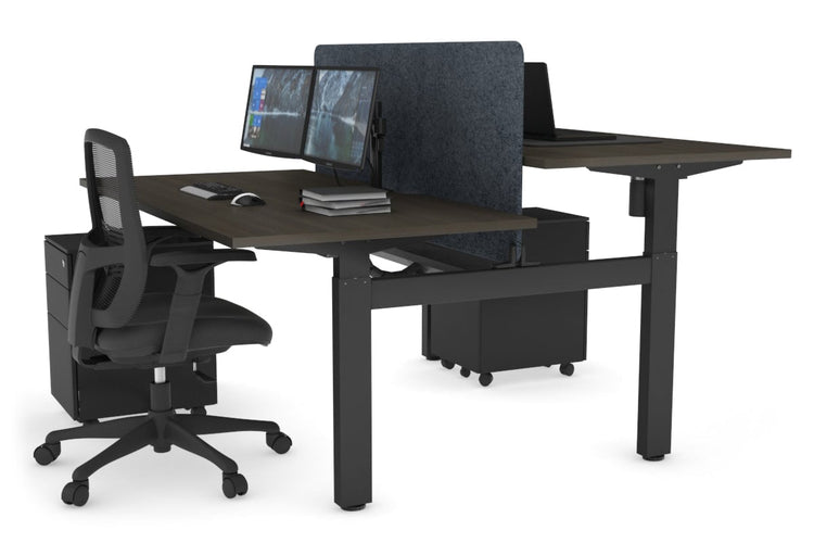 Just Right Height Adjustable 2 Person H-Bench Workstation - Black Frame [1400L x 800W with Cable Scallop] Jasonl dark oak dark grey echo panel (820H x 1200W) black cable tray
