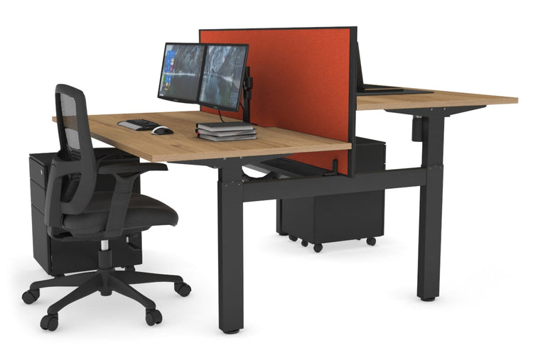 Just Right Height Adjustable 2 Person H-Bench Workstation - Black Frame [1400L x 800W with Cable Scallop] Jasonl salvage oak squash orange (820H x 1400W) black cable tray