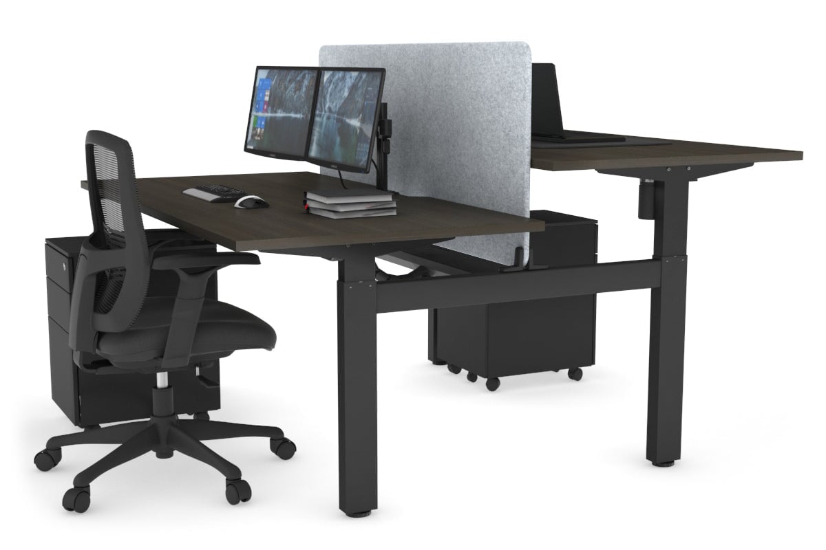 Just Right Height Adjustable 2 Person H-Bench Workstation - Black Frame [1400L x 800W with Cable Scallop] Jasonl dark oak light grey echo panel (820H x 1200W) black cable tray
