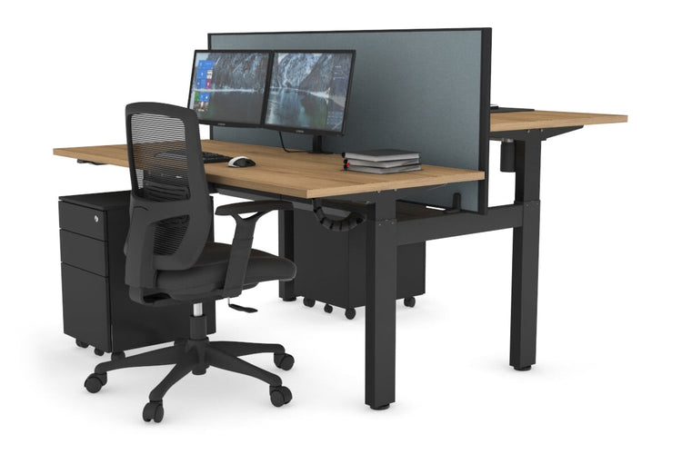 Just Right Height Adjustable 2 Person H-Bench Workstation - Black Frame [1600L x 700W] Jasonl salvage oak cool grey (820H x 1600W) black cable tray