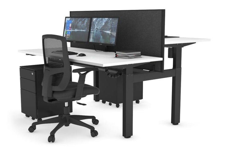 Just Right Height Adjustable 2 Person H-Bench Workstation - Black Frame [1600L x 700W] Jasonl white moody charcoal (820H x 1600W) black cable tray