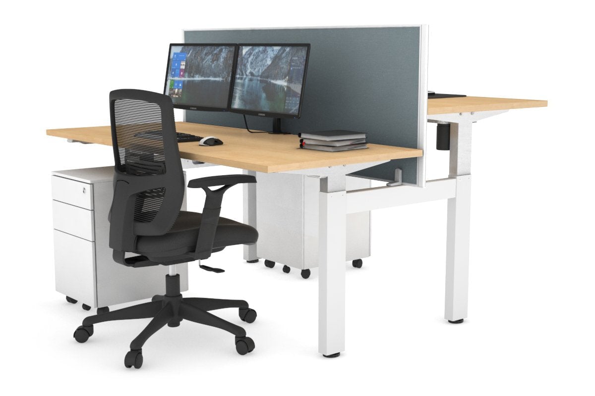 Just Right Height Adjustable 2 Person H-Bench Workstation - White Frame [1200L x 700W] Jasonl maple cool grey (820H x 1200W) none