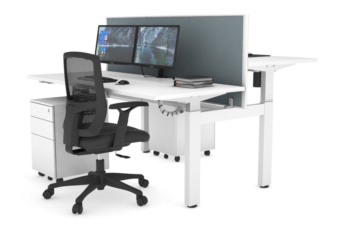 Just Right Height Adjustable 2 Person H-Bench Workstation - White Frame [1200L x 700W] Jasonl white cool grey (820H x 1200W) white cable tray