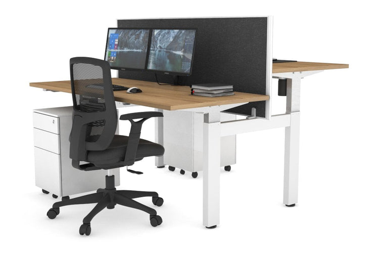Just Right Height Adjustable 2 Person H-Bench Workstation - White Frame [1200L x 700W] Jasonl salvage oak moody charcoal (820H x 1200W) none