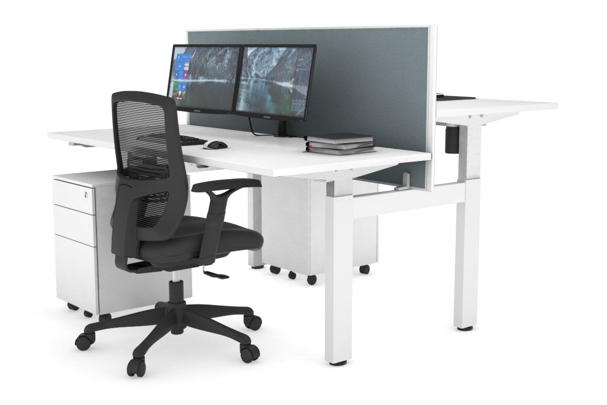 Just Right Height Adjustable 2 Person H-Bench Workstation - White Frame [1200L x 700W] Jasonl white cool grey (820H x 1200W) none