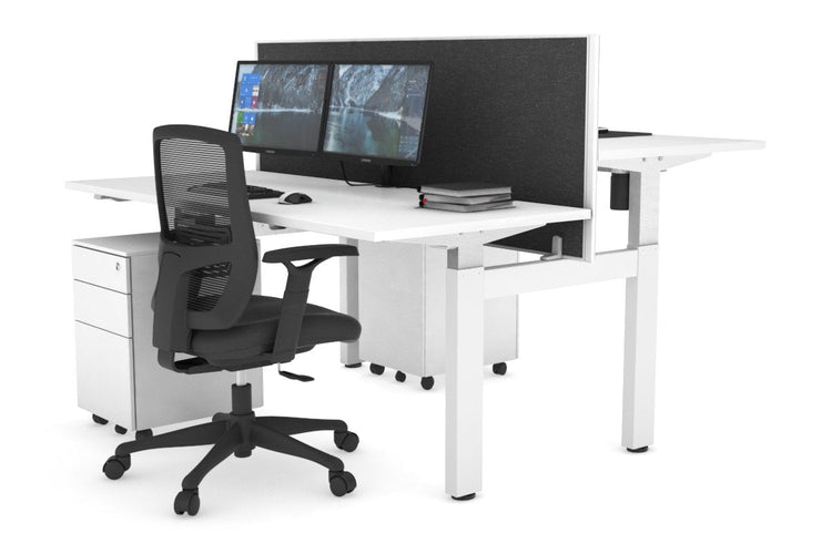 Just Right Height Adjustable 2 Person H-Bench Workstation - White Frame [1200L x 700W] Jasonl white moody charcoal (820H x 1200W) none