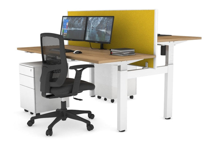 Just Right Height Adjustable 2 Person H-Bench Workstation - White Frame [1200L x 700W] Jasonl salvage oak mustard yellow (820H x 1200W) none