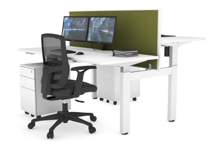 Just Right Height Adjustable 2 Person H-Bench Workstation - White Frame [1200L x 700W] Jasonl white green moss (820H x 1200W) none