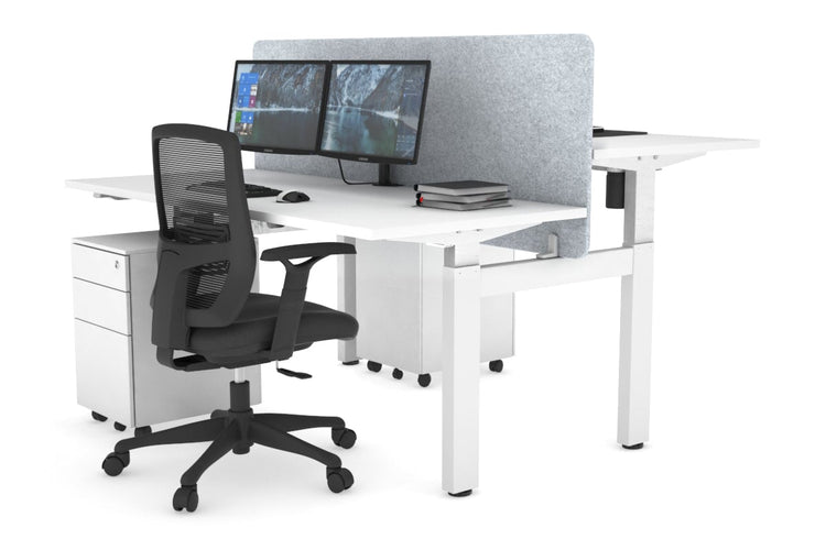 Just Right Height Adjustable 2 Person H-Bench Workstation - White Frame [1200L x 700W] Jasonl white light grey echo panel (820H x 1200W) none