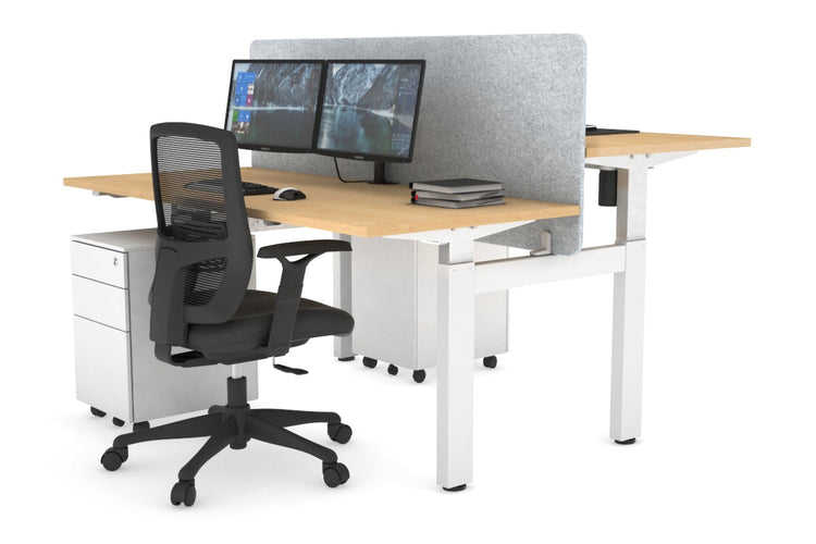 Just Right Height Adjustable 2 Person H-Bench Workstation - White Frame [1200L x 700W] Jasonl maple light grey echo panel (820H x 1200W) none