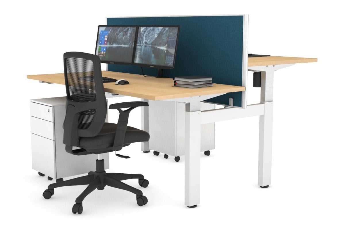 Just Right Height Adjustable 2 Person H-Bench Workstation - White Frame [1200L x 700W] Jasonl maple deep blue (820H x 1200W) none
