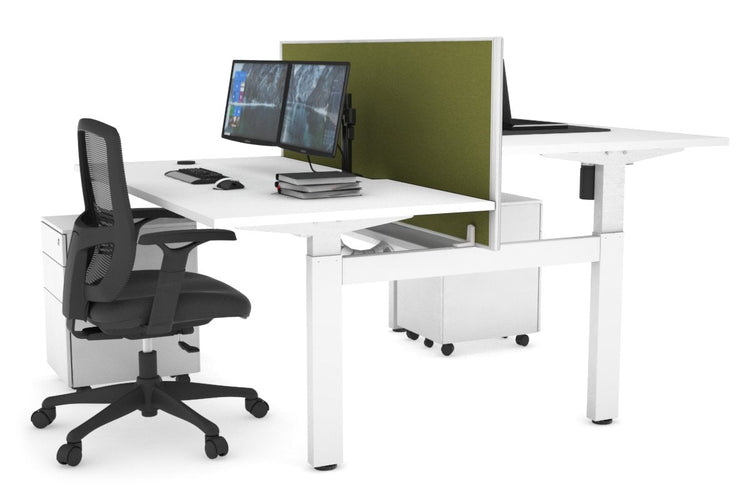Just Right Height Adjustable 2 Person H-Bench Workstation - White Frame [1200L x 800W with Cable Scallop] Jasonl white green moss (820H x 1200W) white cable tray