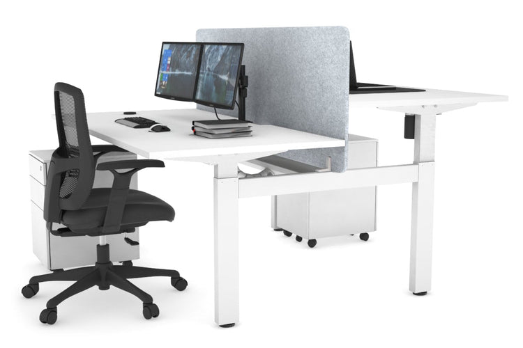 Just Right Height Adjustable 2 Person H-Bench Workstation - White Frame [1200L x 800W with Cable Scallop] Jasonl white light grey echo panel (820H x 1200W) white cable tray