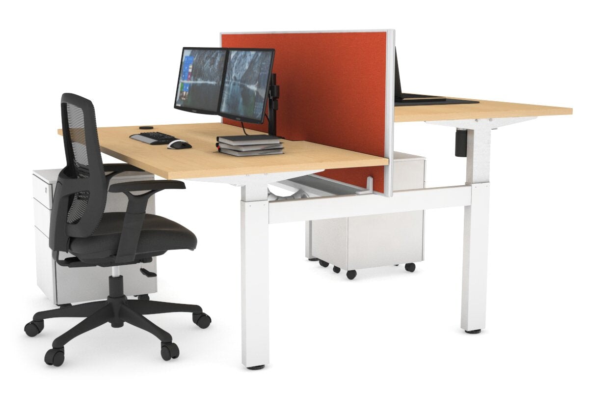 Just Right Height Adjustable 2 Person H-Bench Workstation - White Frame [1200L x 800W with Cable Scallop] Jasonl maple squash orange (820H x 1200W) white cable tray