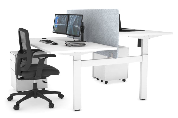 Just Right Height Adjustable 2 Person H-Bench Workstation - White Frame [1200L x 800W with Cable Scallop] Jasonl white light grey echo panel (820H x 1200W) none