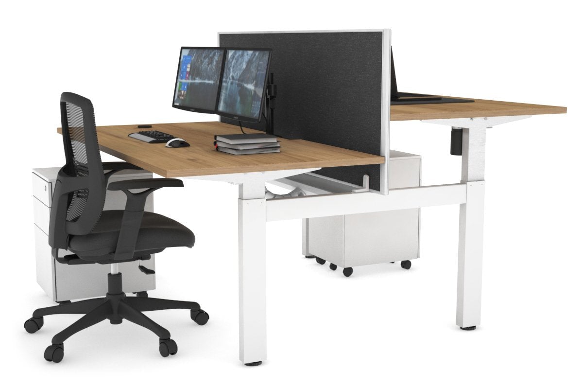 Just Right Height Adjustable 2 Person H-Bench Workstation - White Frame [1200L x 800W with Cable Scallop] Jasonl salvage oak moody charcoal (820H x 1200W) white cable tray
