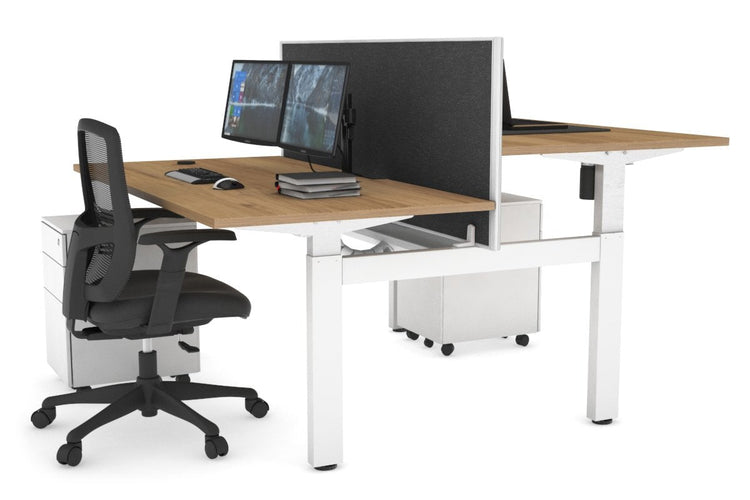 Just Right Height Adjustable 2 Person H-Bench Workstation - White Frame [1200L x 800W with Cable Scallop] Jasonl salvage oak moody charcoal (820H x 1200W) white cable tray