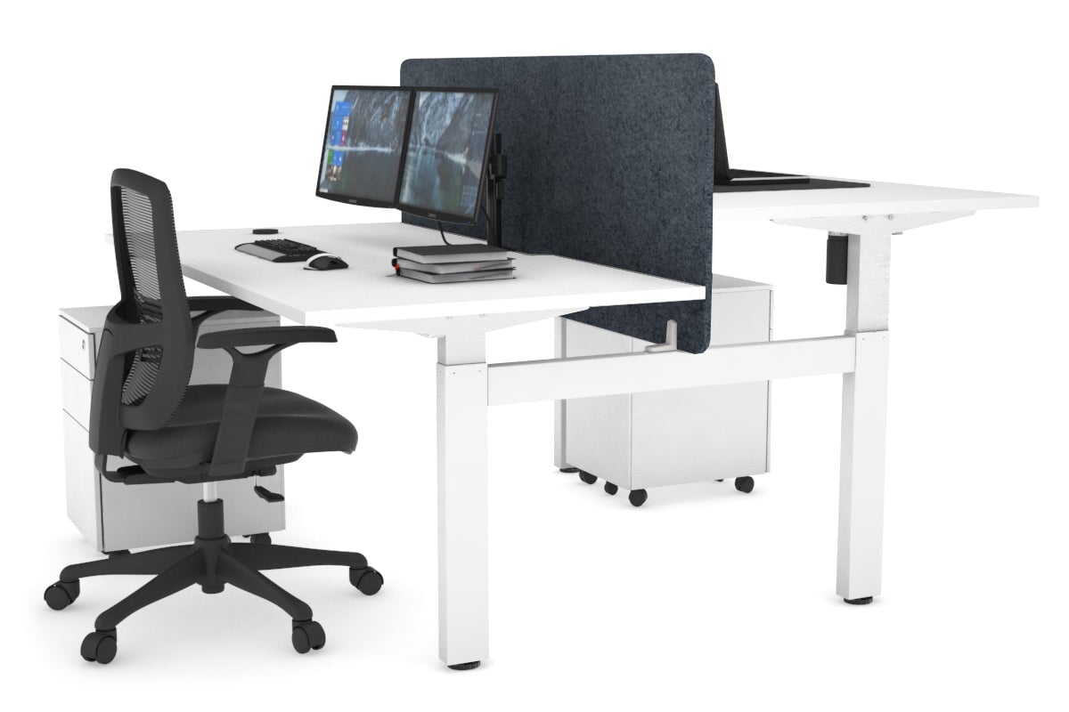 Just Right Height Adjustable 2 Person H-Bench Workstation - White Frame [1200L x 800W with Cable Scallop] Jasonl white dark grey echo panel (820H x 1200W) none
