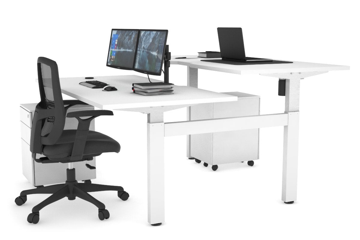 Just Right Height Adjustable 2 Person H-Bench Workstation - White Frame [1200L x 800W with Cable Scallop] Jasonl white none none