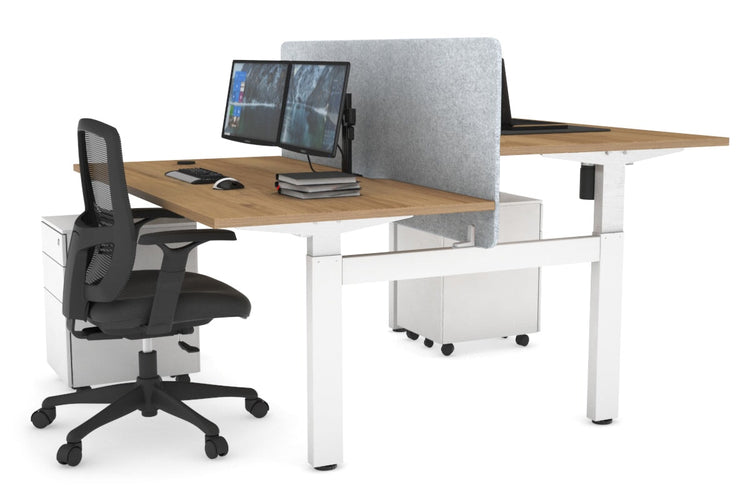 Just Right Height Adjustable 2 Person H-Bench Workstation - White Frame [1200L x 800W with Cable Scallop] Jasonl salvage oak light grey echo panel (820H x 1200W) none