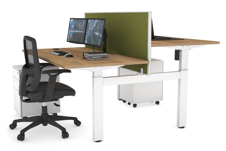 Just Right Height Adjustable 2 Person H-Bench Workstation - White Frame [1200L x 800W with Cable Scallop] Jasonl salvage oak green moss (820H x 1200W) none