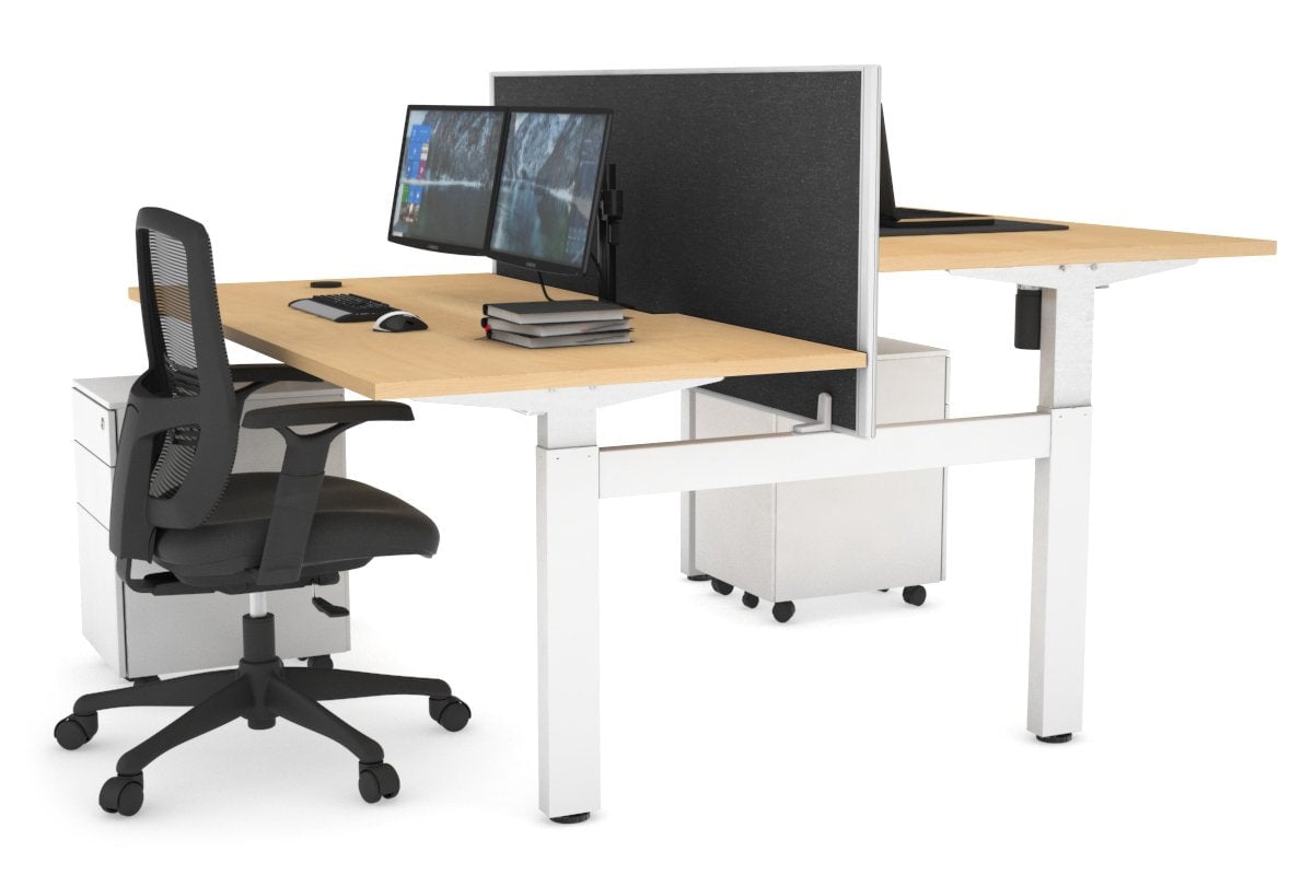 Just Right Height Adjustable 2 Person H-Bench Workstation - White Frame [1200L x 800W with Cable Scallop] Jasonl maple moody charcoal (820H x 1200W) none