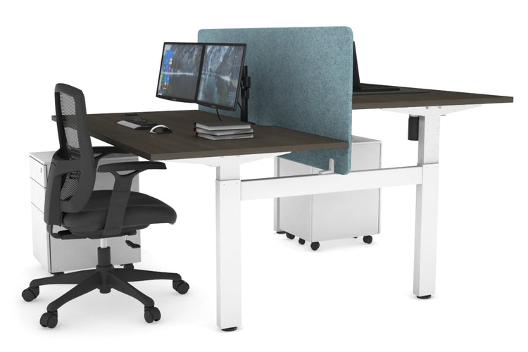 Just Right Height Adjustable 2 Person H-Bench Workstation - White Frame [1200L x 800W with Cable Scallop] Jasonl dark oak blue echo panel (820H x 1200W) none