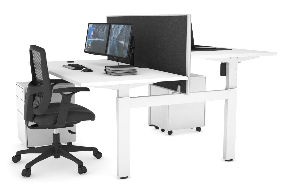 Just Right Height Adjustable 2 Person H-Bench Workstation - White Frame [1200L x 800W with Cable Scallop] Jasonl white moody charcoal (820H x 1200W) none