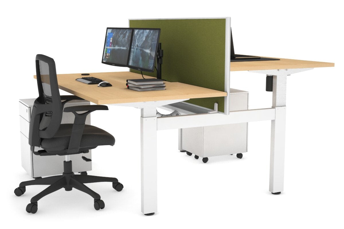 Just Right Height Adjustable 2 Person H-Bench Workstation - White Frame [1200L x 800W with Cable Scallop] Jasonl maple green moss (820H x 1200W) white cable tray