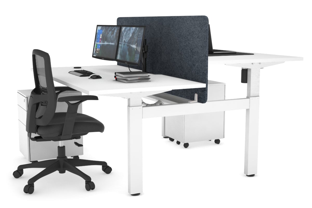 Just Right Height Adjustable 2 Person H-Bench Workstation - White Frame [1200L x 800W with Cable Scallop] Jasonl white dark grey echo panel (820H x 1200W) white cable tray