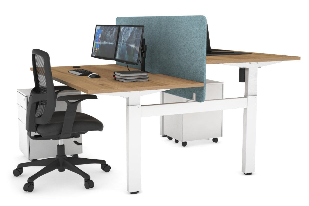 Just Right Height Adjustable 2 Person H-Bench Workstation - White Frame [1200L x 800W with Cable Scallop] Jasonl salvage oak blue echo panel (820H x 1200W) none