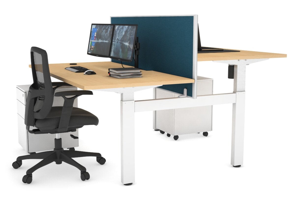 Just Right Height Adjustable 2 Person H-Bench Workstation - White Frame [1200L x 800W with Cable Scallop] Jasonl maple deep blue (820H x 1200W) none
