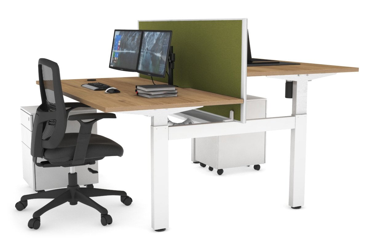 Just Right Height Adjustable 2 Person H-Bench Workstation - White Frame [1200L x 800W with Cable Scallop] Jasonl salvage oak green moss (820H x 1200W) white cable tray