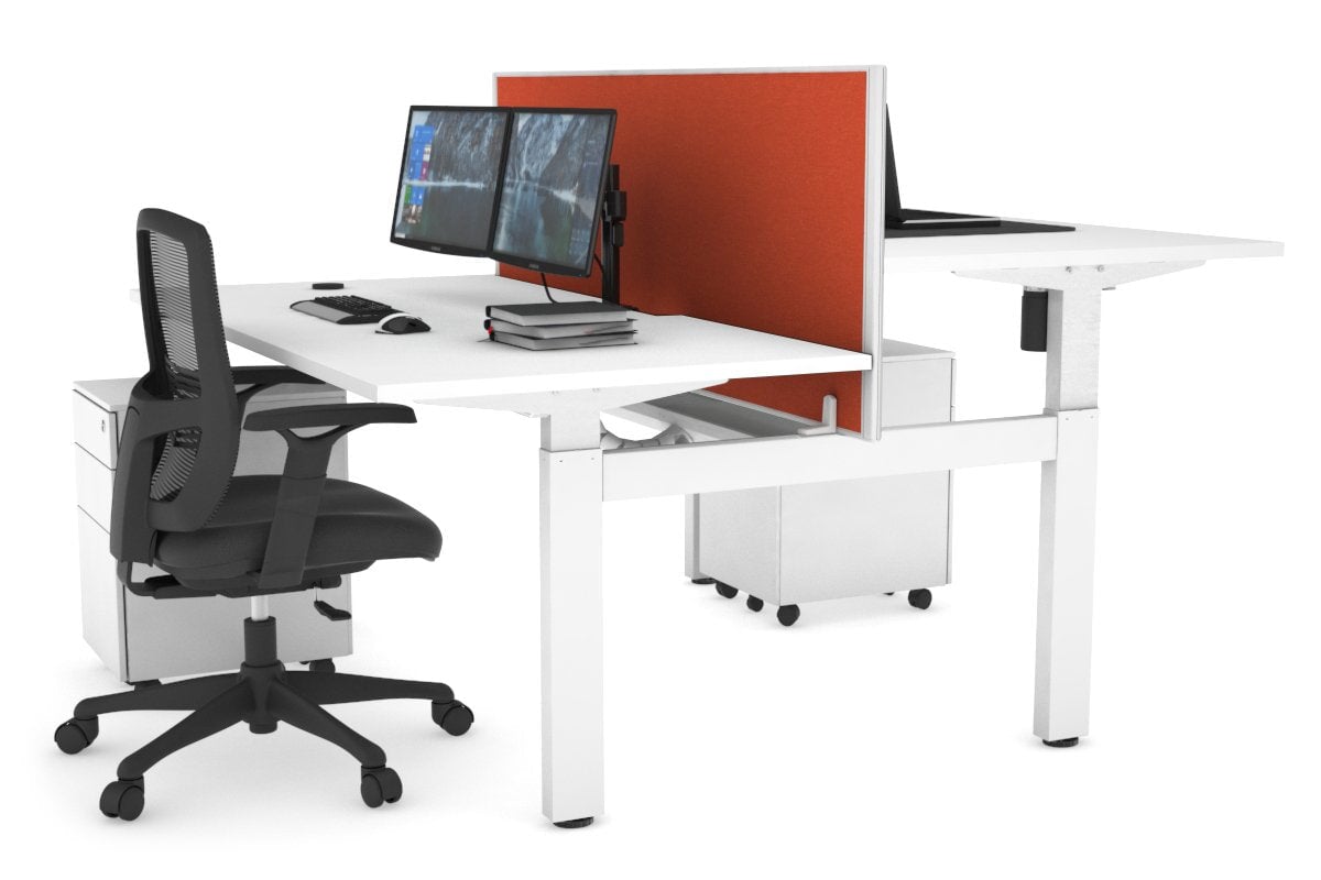 Just Right Height Adjustable 2 Person H-Bench Workstation - White Frame [1200L x 800W with Cable Scallop] Jasonl white squash orange (820H x 1200W) white cable tray