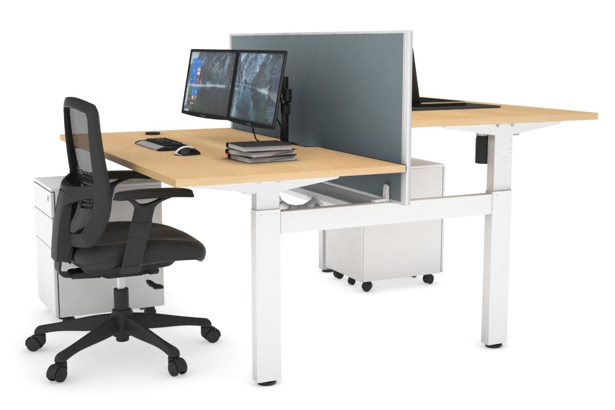 Just Right Height Adjustable 2 Person H-Bench Workstation - White Frame [1200L x 800W with Cable Scallop] Jasonl maple cool grey (820H x 1200W) white cable tray