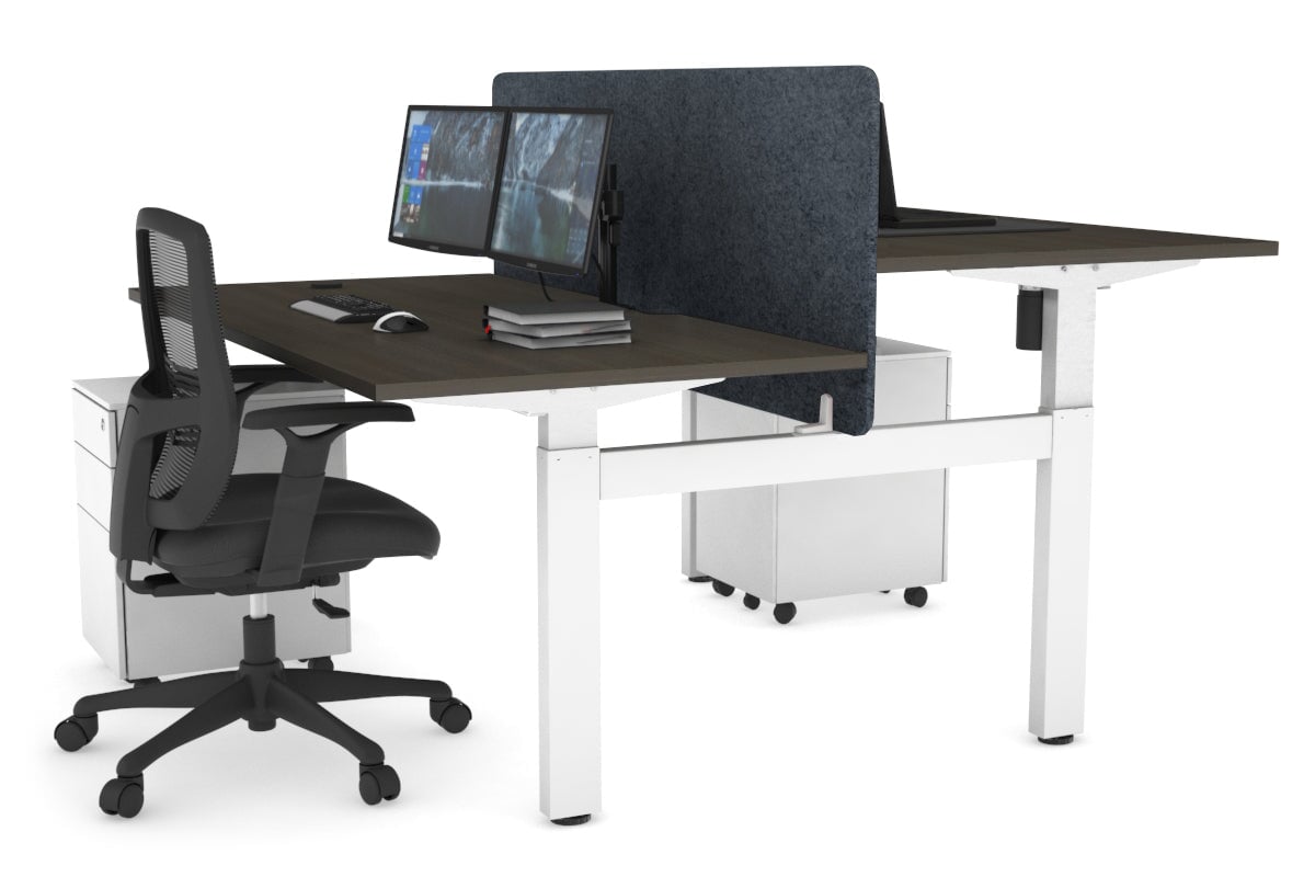 Just Right Height Adjustable 2 Person H-Bench Workstation - White Frame [1200L x 800W with Cable Scallop] Jasonl dark oak dark grey echo panel (820H x 1200W) none
