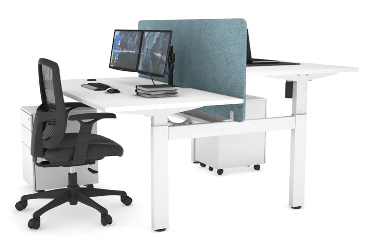 Just Right Height Adjustable 2 Person H-Bench Workstation - White Frame [1200L x 800W with Cable Scallop] Jasonl white blue echo panel (820H x 1200W) white cable tray